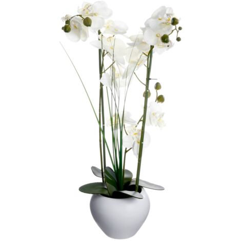 Atmosphera – Orchidée artificielle dans pot céramique blanche H 53 cm – Composition florale réaliste sans entretien – Décoration intérieure élégante