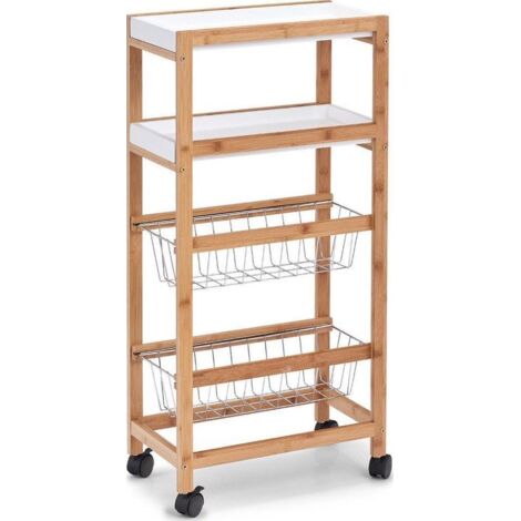 Zeller Chariot de cuisine blanc et bois 40 cm large (1/3)