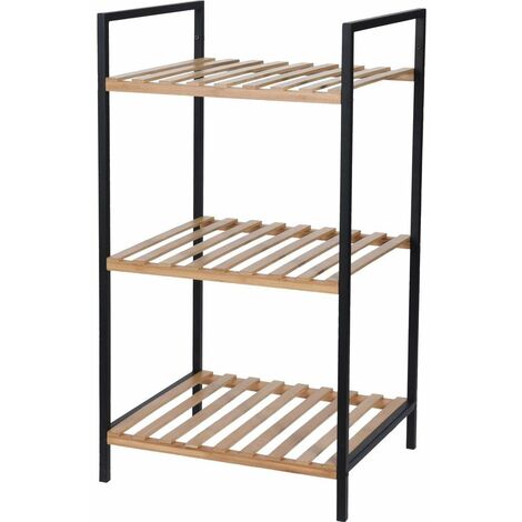 Support de salle de bain avec 3 étagères, bambou, support pour ustensiles sur support en métal (1/7)
