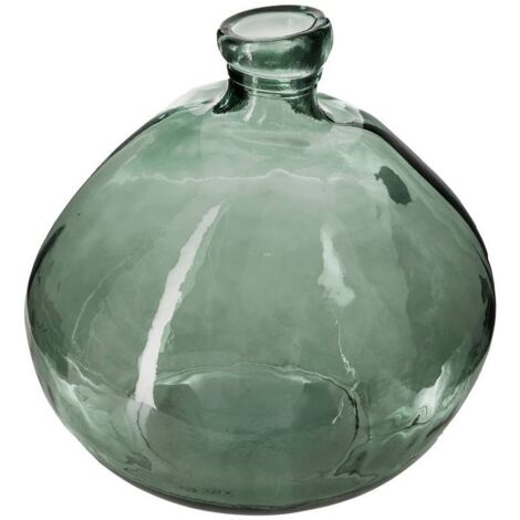 Atmosphera – Vase rond en verre recyclé vert kaki H 23 cm – Design bouteille pour compositions florales – Écologique et unique