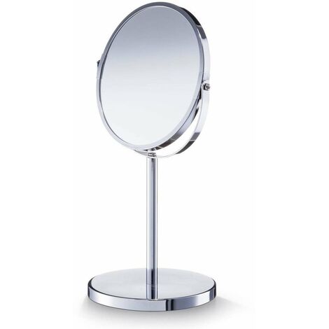 Kosmetikspiegel auf Fuß Metall mit Vergrößerung 35cm Ø15cm silber (1/2)