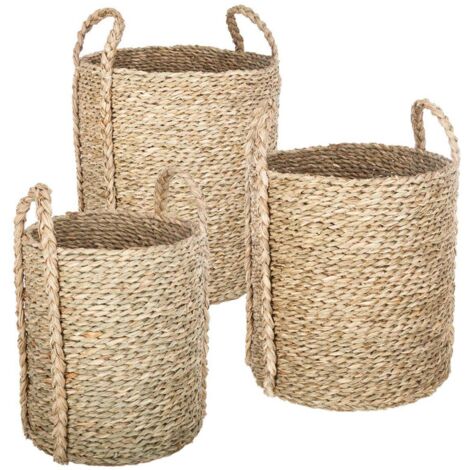 Atmosphera – Lot de 3 paniers en osier naturel – Dimensions S 21x21x25cm, M 30x27x30cm, L 33x32x35cm – Rangement décoratif pour intérieur