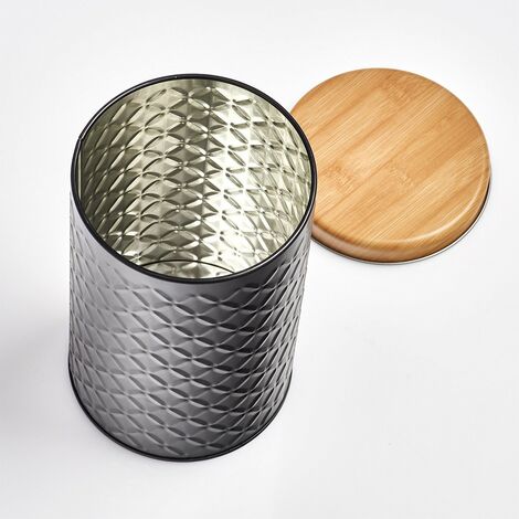 Barattolo Scandi In Metallo Bianco Con Coperchio Effetto Legno - &Oslash;20cm