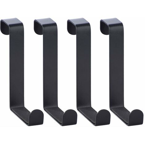 Wenko – Lot de 4 crochets de porte en acier noir poudré – Montage rapide sans perçage – Capacité de levage élevée – Pour épaisseurs de 2 à 4 cm