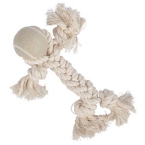 Jouet pour chien, ficelle avec noeuds et boule, 25 cm, couleur naturelle (1/3)