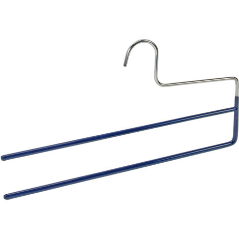 Cintre à pantalons Baggy 2 double barrette, revêtement antidérapant, métal, plastique, 35 cm, bleu foncé (1/2)