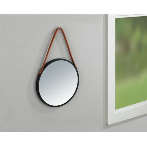 Wenko – Miroir suspendu Ø 30 cm – Sangle élégante pour suspension – Design moderne pour salle de bain et dressing – Noir