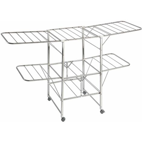 Wenko – Sèche-linge mobile pliant en acier inoxydable – 2 niveaux – 4 ailes – Capacité 35 kg – Longueur de séchage 27 m