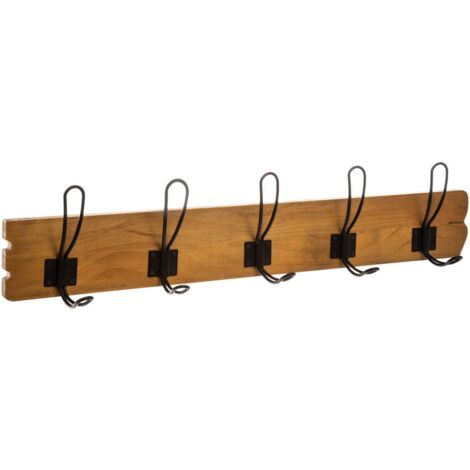 Atmosphera – Patère murale en bois de pin et métal noir 64 cm – 5 crochets – Style scandinave moderne pour entrée et chambre (1/5)