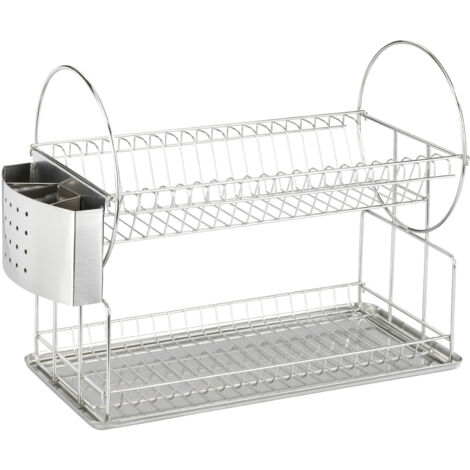 Wenko – Égouttoir à vaisselle inox 2 niveaux – Panier couvert et support assiettes – Acier inoxydable 21x33x49 cm – Argent brillant