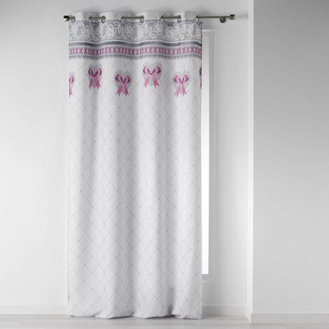 Rideau fenêtre MADEMOISELLE, 140 x 260 cm, blanc avec noeuds roses (1/2)