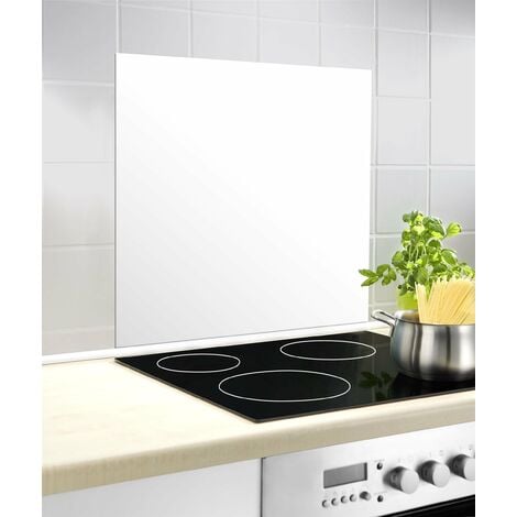 Fond de hotte Verre, crédence murs "blanc" WENKO, hygiènique, résistant aux chocs, protège vos murs des éclaboussures, nettoyable, 60x70cm, verre trempé 4mm