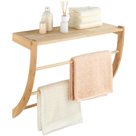 Wenko – Porte-serviettes en bois de noyer massif – 3 barres – 60 x 50 x 25 cm – Finition huilée – Design scandinave élégant