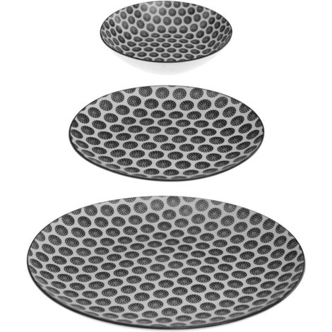 Service déjeuner pour 6 personnes BOHEMIA en porcelaine, blanc et noir