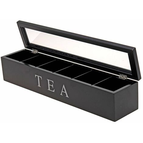 Boîte à Thé En Bois 6 Compartiments - Couvercle Transparent - Rangement élégant Pour Sachets
