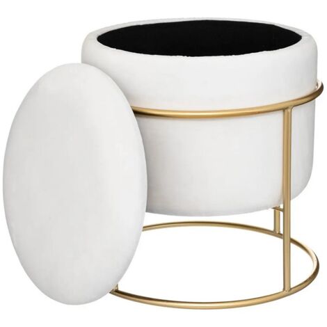Atmosphera – Pouf coffre en velours ivoire D 42 cm H 44 cm – Rangement pratique avec structure en MDF et support en métal – Design élégant pour intérieur