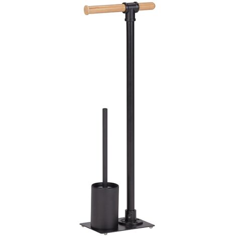 Support de papier toilette en métal et brosse pour WC FORLI, noir, Wenko (1/5)
