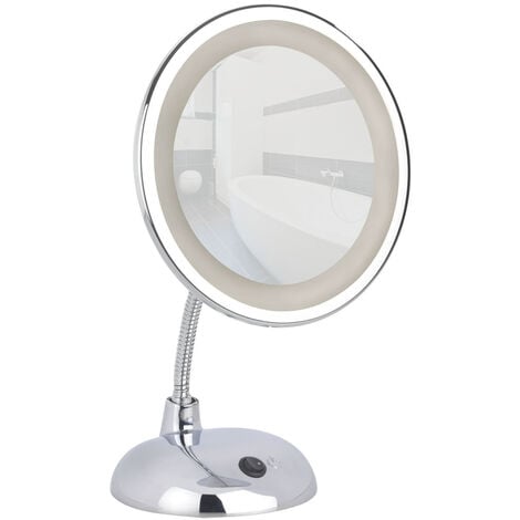 WENKO LED Kosmetikspiegel Style Chrom, Standspiegel, 3-fach Vergrößerung, Silber glänzend, Kunststoff chrom, Glas