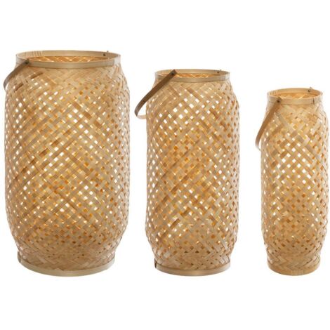 Atmosphera – Lot de 3 lanternes en bambou naturel – Dimensions variées : 43/47/52 cm – Photophores en verre pour bougies – Décoration intérieure et extérieure