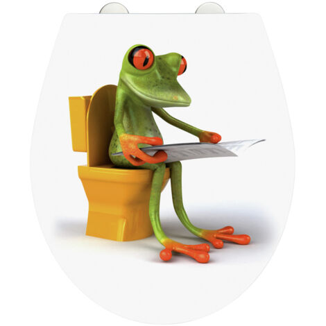 Wenko – Abattant WC Frog – Duroplast acrylique incassable – Frein de chute Easy-Close – Fixation inox – Installation facile 39x45cm – Blanc et vert (1/5)