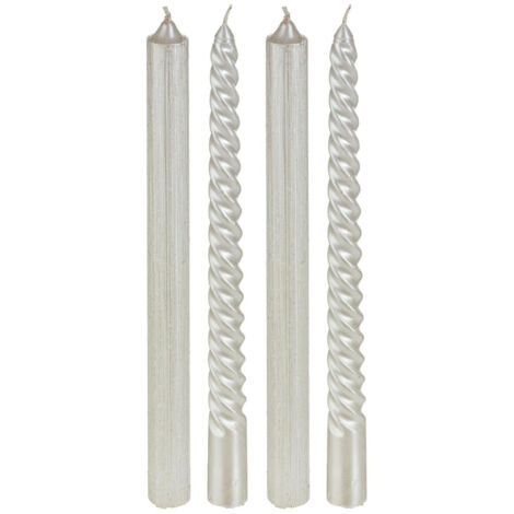 Lot de 4 Bougies Bâtons pailleté et twisté Blanc H 25 cm - Feeric Christmas (1/5)