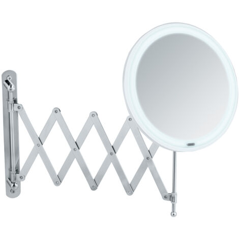 Wenko – Miroir cosmétique télescopique 20 cm – Grossissement 5x – Éclairage LED 20 – Bras extensible jusqu'à 55 cm – Fixation murale incluse