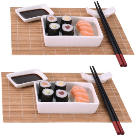 Kit de service sushi pour 2 personnes avec tapis de bambou (1/5)
