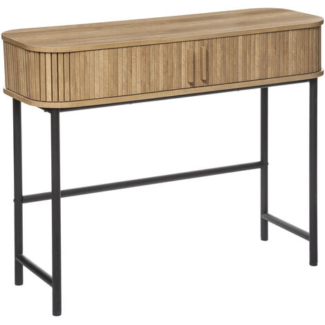 Atmosphera – Console 2 portes en bois MDF et placage chêne – Pieds en acier – L 100 x P 35 x H 80,5 cm – Meuble de rangement élégant (1/10)