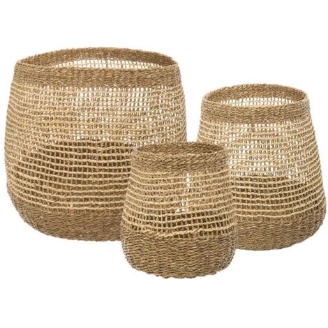 Atmosphera – Set de 3 paniers ronds en osier naturel – Dimensions S: D. 25 x H. 27 cm, M: D. 35 x H. 36 cm, L: D. 45 x H. 43 cm – Touche boho pour décoration