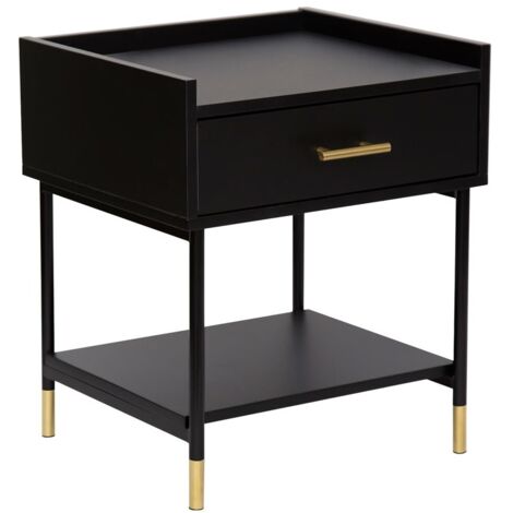 Atmosphera – Table de chevet noire – 1 tiroir – Panneau de fibres de bois et fer – Dimensions L. 45 x P. 40 x H. 53 cm – Montage facile (1/7)