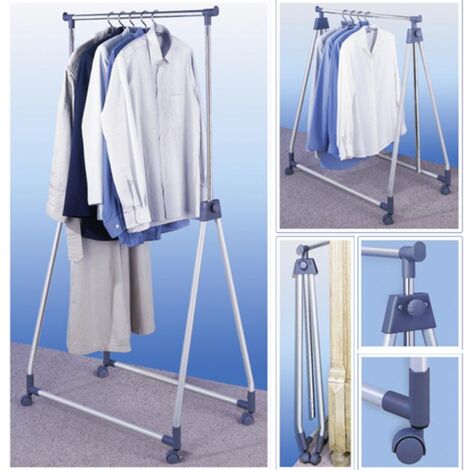 Wenko – Porte-vêtements pliable en métal – Réglable de 99 à 170 cm – Capacité jusqu'à 40 kg – 4 roues pour un déplacement facile