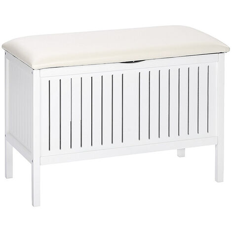 Wenko – Tabouret de salle de bain blanc en bois massif – Dimensions 78x39x55 cm – Rangement intégré pour linge et accessoires – Confort optimal