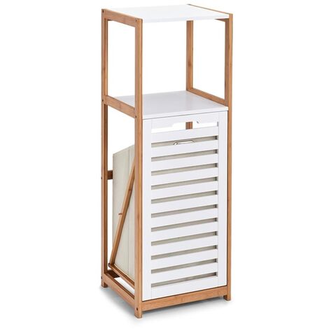 Zeller Colonne Panier à Linge Blanc et Bambou 36x33x98 cm (1/3)