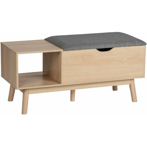 Wenko – Meuble à chaussures avec siège rembourré – Compartiment rangement ouvert et fermé – Dimensions 100x40x45 cm – MDF aspect chêne (1/6)