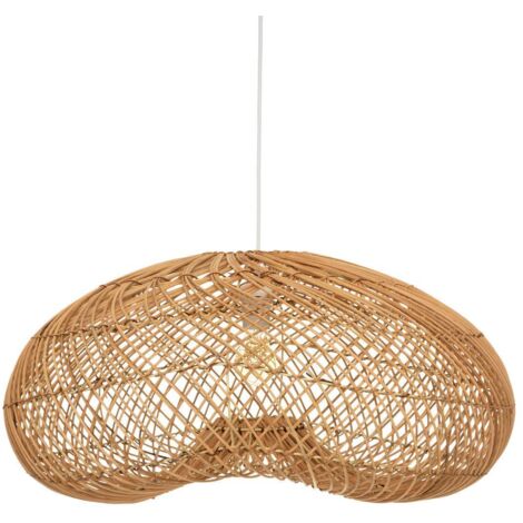 Atmosphera – Suspension en rotin naturel 68 cm – Abat-jour beige – Douille E27 – Longueur câble 100 cm réglable – Pour éclairage intérieur chaleureux