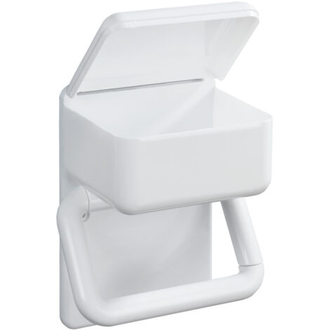 Wenko – Porte-papier toilette 2en1 avec récipient pour lingettes humides – Plastique blanc – Installation facile avec vis et chevilles fournies