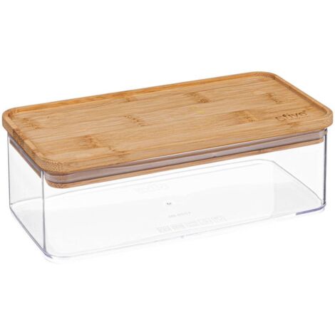 5Five Simply Smart – Boîte de stockage rectangulaire 1L – Couvercle en bambou avec joint silicone – Dimensions 10.4x7.3x20.4 cm – Plastique transparent - ESKE 1 L
