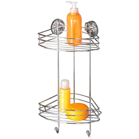 Étagère d'angle pour salle de bain, fermeture à vide, 2 niveaux - Acier chromé, WENKO (1/5)