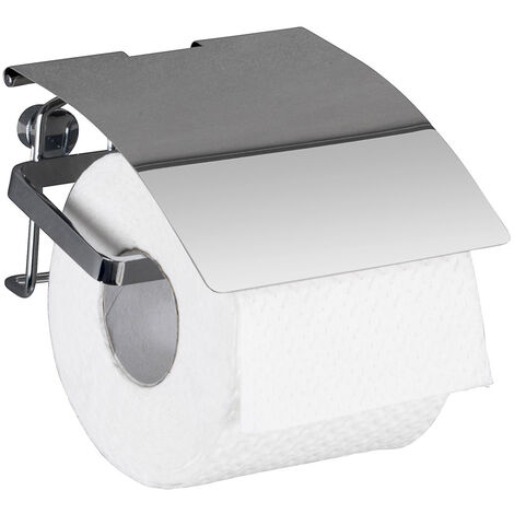 WENKO Porte papier toilette Premium, dérouleur papier toilette mural, acier inox, 12,5x9x13 cm, brillant (1/5)