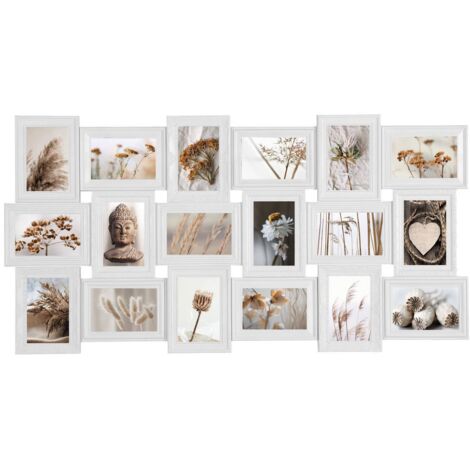 Atmosphera – Pêle-mêle Suzy blanc 18 photos – Résine plastique – Dimensions 102,2 x 52,5 cm – Accroche murale facile