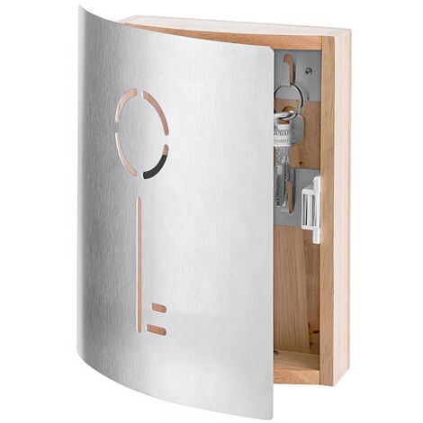 Armoire à clés en bois d'hévéa et acier inoxydable – 9 crochets – Hauteur 24,5 cm – Longueur 21,5 cm pour rangement optimal – Zeller