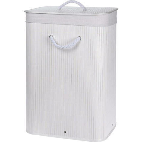 Panier à linge en bambou 60L – Dimensions 60 x 30 x 40 cm – Couvercle et doublure en coton amovible – Rangement élégant