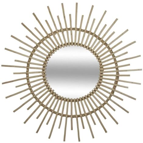 Atmosphera – Miroir mural rond en rotin 76 cm – Épaisseur 2 cm – Style bohème pour couloirs et salons – Conception en saule et contreplaqué (1/6)