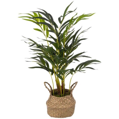 Atmosphera – Plante verte artificielle palmier H 80 cm – Pot en roseau avec finition ciment – Feuilles en EVA – Pour décoration intérieure