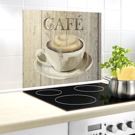 Crédence de cuisine "Café" WENKO, Fond de hotte, Protège les murs des éclaboussures de cuisson, Résistant aux chocs, Hygiénique, Verre trempé, 60x50cm, Beige