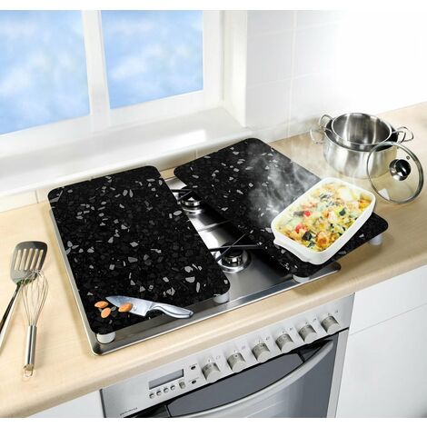Protection plaque de cuisson "Terrazzo" en verre trempé WENKO, Pour toute plaques, Couvre plaque de cuisson, planche à découper, Lot de 2, 52x30cm, Multicolore