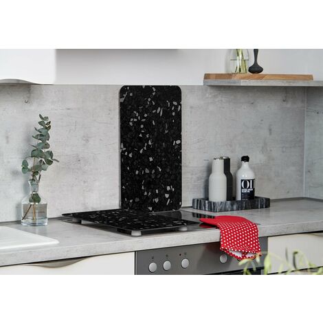 Protection plaque de cuisson "Terrazzo" en verre trempé WENKO, Pour toute plaques, Couvre plaque de cuisson, planche à découper, Lot de 2, 52x30cm, Multicolore