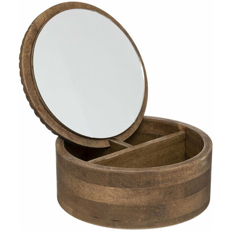 Boîte à bijoux en bois avec miroir, ronde (1/3)