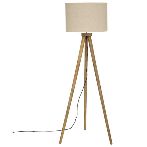Atmosphera – Lampadaire trépied en bois de manguier avec abat-jour coton beige – H 150 cm – Design élégant pour intérieur chaleureux
