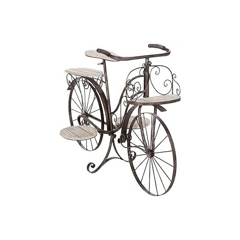 Atmosphera – Porte plantes vélo en bois et métal vintage H 59 cm – 5 étagères pour plantes d'intérieur et extérieur – Construction solide et design stylisé (1/5)